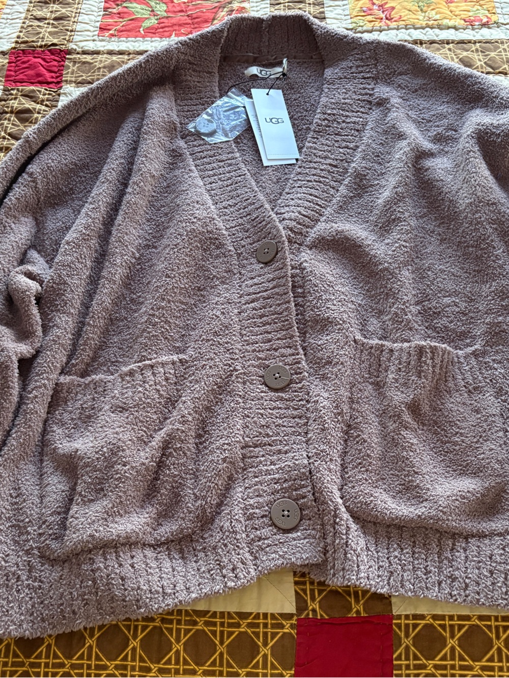 UGG Women's Dusty Taupe Plush Button-Front Cardigan